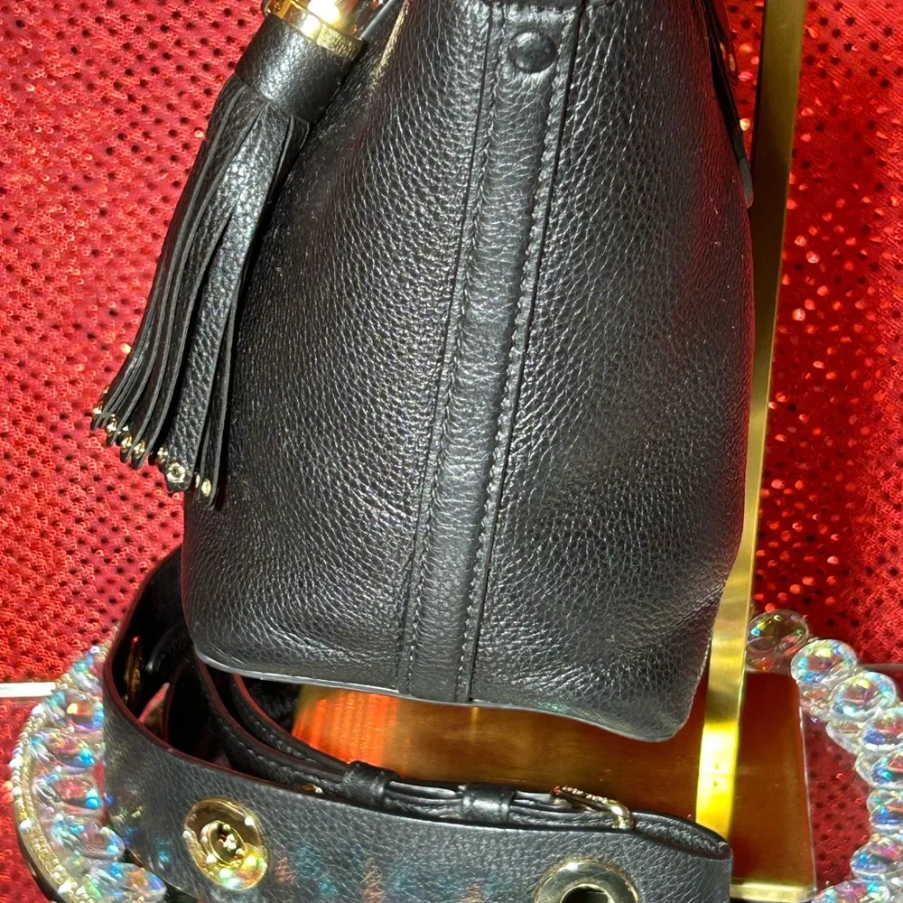 Michael Kors Black Pebbled Leather Brooklyn Satchel Bag/Gold Studs 13”x 8”x 4.5” - Picture 5 of 14